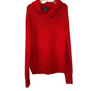 Ralph Lauren Sport Red Shawl Collar Sweater L Women's Preppy Pullover Y2K